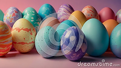 Easter painted eggs on a watercolor background Stock Photo