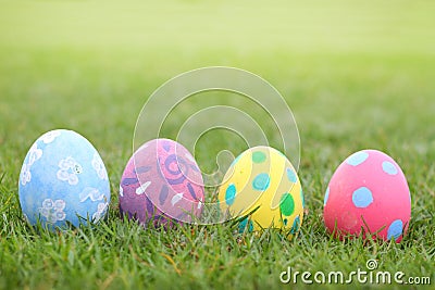Eggs pastel on grass background in ester day Stock Photo