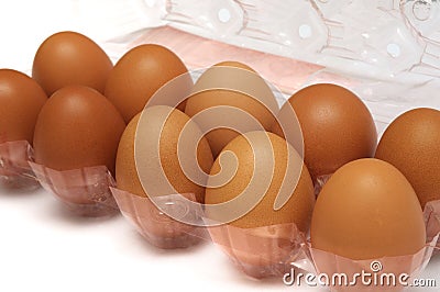 Eggs in a plastic carton box packaging Stock Photo