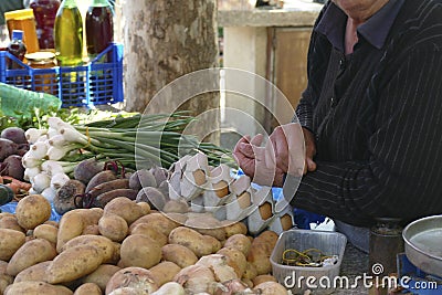 Eggs, potatoes and other vegetables Stock Photo