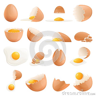 Eggshell icons set, cartoon style Vector Illustration