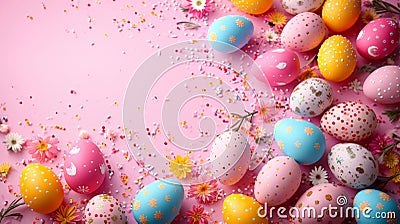 Eggstravaganza Extravaganza, Festive elements creating an eye-catching background for promotions Stock Photo