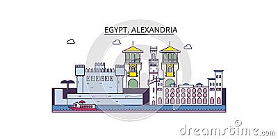Egypt, Alexandria tourism landmarks, vector city travel illustration Vector Illustration