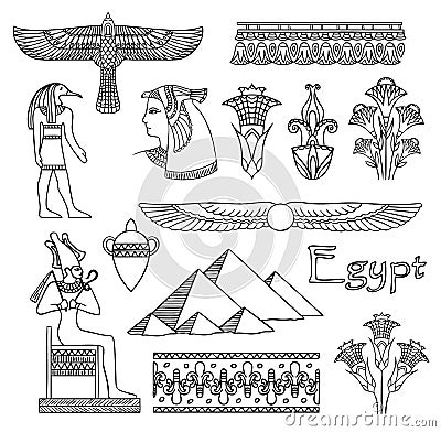 Egypt architecture and ornaments vector set Vector Illustration