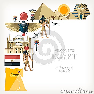 Egypt background with traditional symbols Vector Illustration