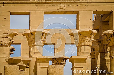 Columns in Kiosk of Trajan. Temple of Philae Editorial Stock Photo