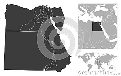 Egypt - detailed country outline and location on world map. Vector Illustration