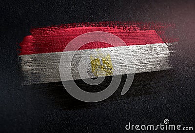 Egypt Flag Made of Metallic Brush Paint on Grunge Dark Wall Stock Photo