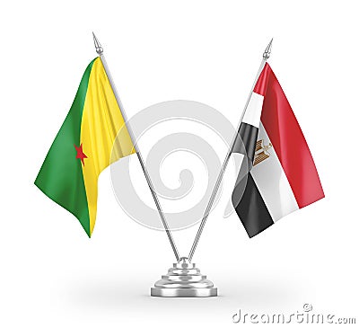 Egypt and French Guiana table flags isolated on white 3D rendering Stock Photo