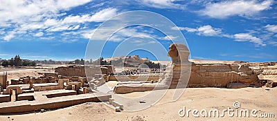 Egypt is a full panoramic view of the Sphinx in Giza. Stock Photo