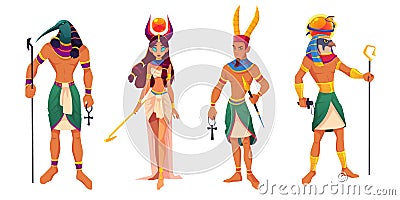 Egypt gods Amun, Ra, Thoth, Hathor Ancient deities Vector Illustration