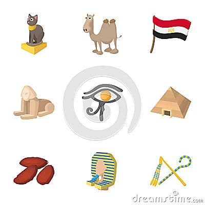 Egypt icons set, cartoon style Vector Illustration