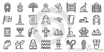 Egypt icons set, outline style Vector Illustration