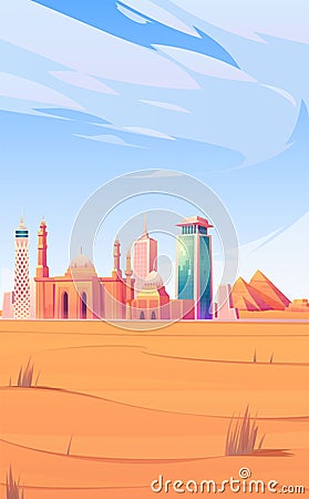 Egypt landmarks, Cairo city skyline mobile screen Vector Illustration