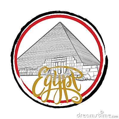 Egypt logo, handwritten inscription, Pyramids of the Pharaohs of Cheops Vector Illustration