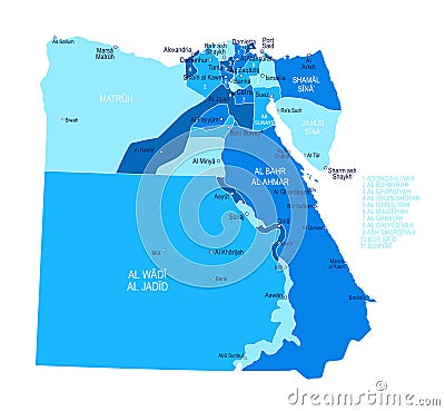 Egypt map. Cities, regions. Vector Cartoon Illustration