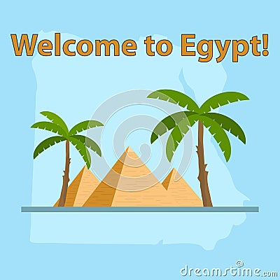 Egypt, map of Egypt, Egyptian pyramids Vector Illustration