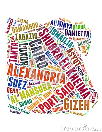 Egypt map and list of cities word cloud concept Stock Photo