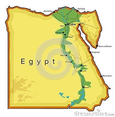 Egypt map, rivers, roads and cities Stock Photo