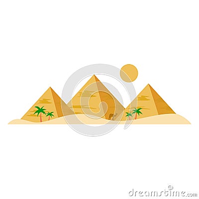 Egypt pyramids icon. Egypt pyramids isolated on white background. Egyptian great pyramids with palms, attractions of Egypt. Vector Illustration