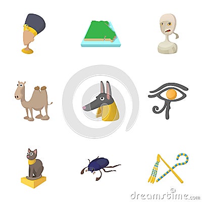 Egypt republic icons set, cartoon style Vector Illustration