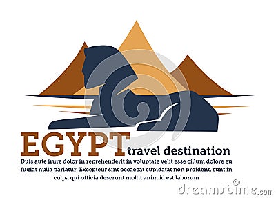 Egypt travel destination, pyramids and sphinx archeology banner Vector Illustration