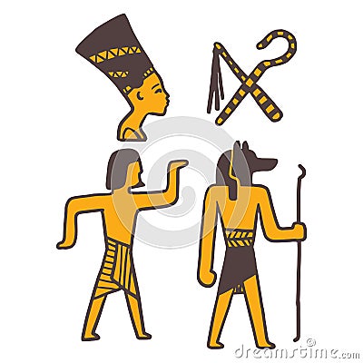 Egypt travel history sybols hand drawn design traditional hieroglyph vector illustration style. Vector Illustration