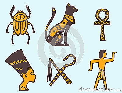 Egypt travel history sybols hand drawn design traditional hieroglyph vector illustration style. Vector Illustration