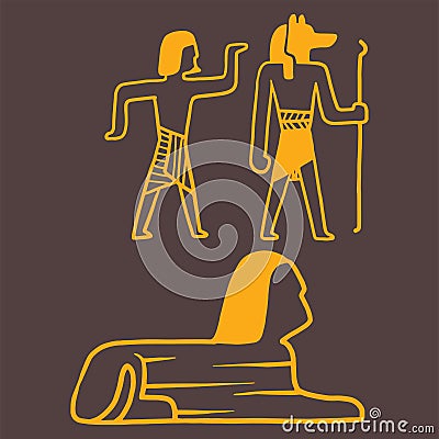 Egypt travel history sybols hand drawn design traditional hieroglyph vector illustration style. Vector Illustration