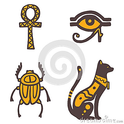 Egypt travel history sybols hand drawn design traditional hieroglyph vector illustration style. Vector Illustration