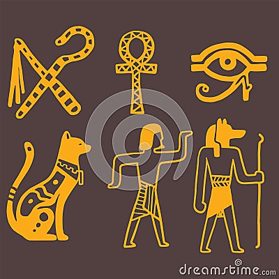 Egypt travel history sybols hand drawn design traditional hieroglyph vector illustration style. Vector Illustration