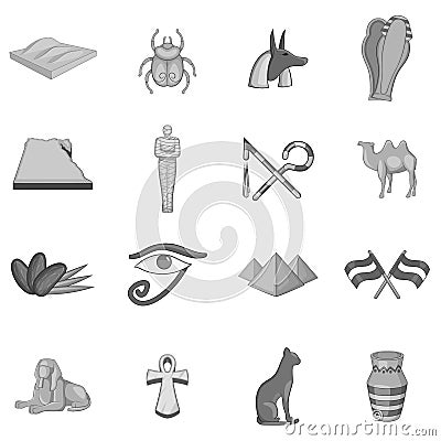 Egypt travel icons set, monochrome style Vector Illustration