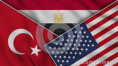 Egypt United States of America Turkey Flags Together Fabric Texture Illustration Stock Photo