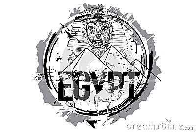 Tutankhamun Egyptian Pharaoh king mask And The Pyramid Of Khafre With Camel Vector Illustration