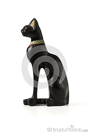 Graceful black cat Egyptian souvenir figurine on white background Stock Photo