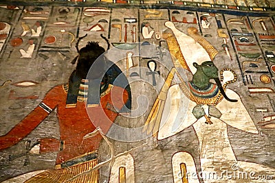 Rameses I and Atum-Ra-Kheperi Inside the Tomb of Rameses I - Luxor's Valley of the Kings Stock Photo