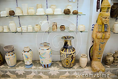 Egyptian crafts. Vase with hewn stone Stock Photo