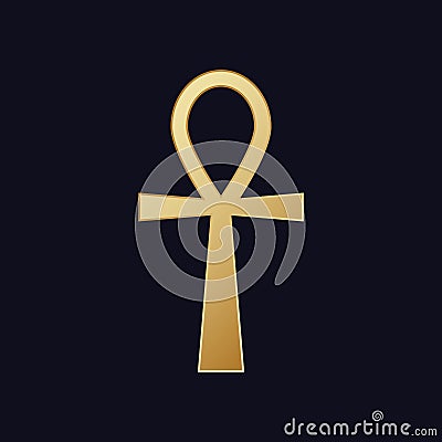 Egyptian cross ankh. Hieroglyphic symbol golden color of mystical mysteries pharaohs sign eternal well being. Vector Illustration