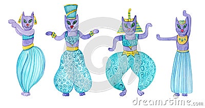 Egyptian dancing cats Cartoon Illustration