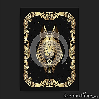 The egyptian god seth or anubis, with engraving, handrawn, luxury, esoteric, boho style, fit for paranormal, tarot reader, Vector Illustration