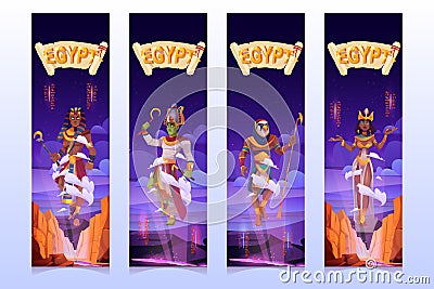 Egyptian gods cartoon vertical vector banners set Vector Illustration