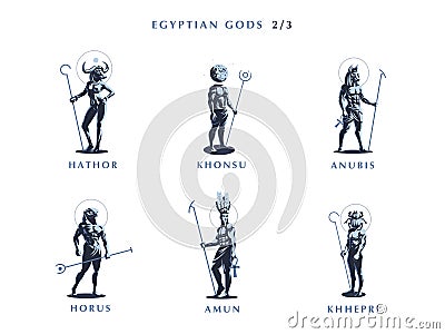 Egyptian gods. Set of vector emblems. Vector Illustration