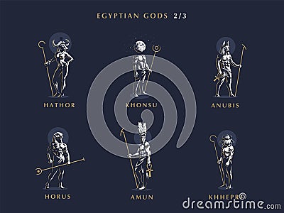 Egyptian gods. Set of vector emblems. Vector Illustration
