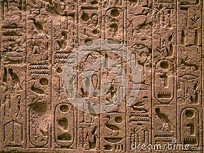 Egyptian hieroglyphs on a temple wall. Metropolitan Museum, New York, Editorial Stock Photo