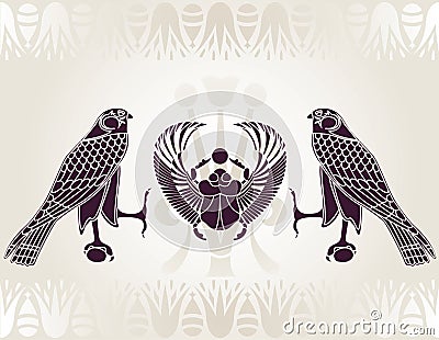 Egyptian Horus and Scarab stencil Vector Illustration