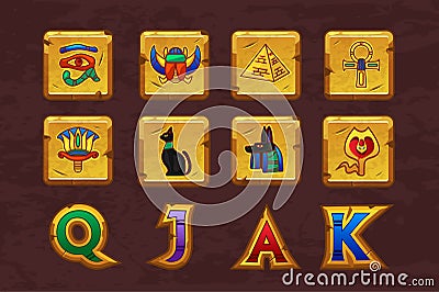 Egyptian icons for casino machines slots game Vector Illustration