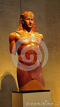 Egyptian influence in striding statue of Antinous Editorial Stock Photo