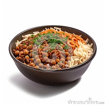 Egyptian Lentil and Rice Bowl on White Background . Stock Photo