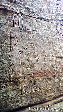 Petroglyphs carved into rocks at Gosford Australia Stock Photo