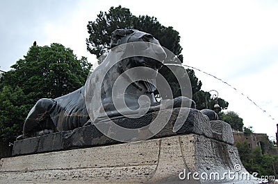 Egyptian lion fountain statue at the foot of Capitoline Hill, Rome, Italy Stock Photo